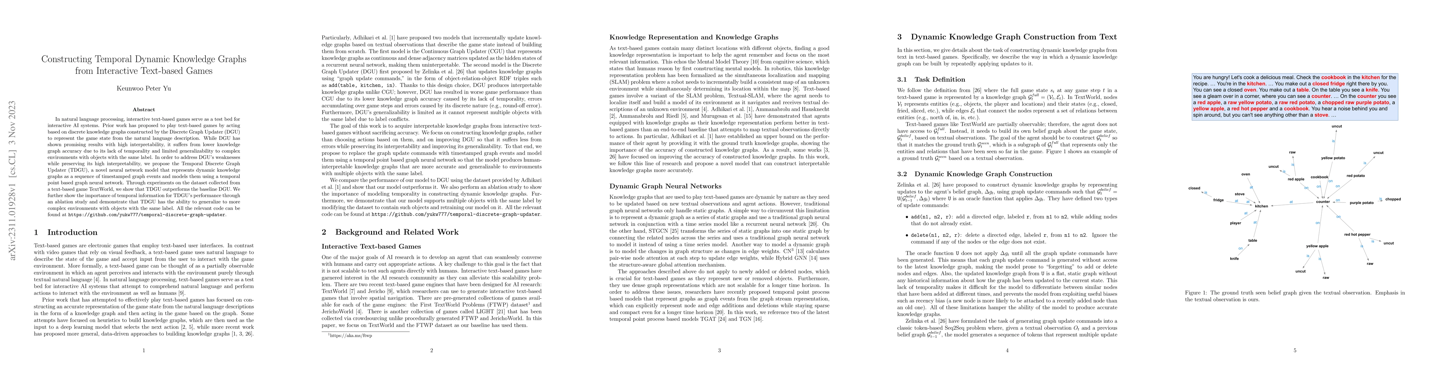 Thumbnail for Constructing Temporal Dynamic Knowledge Graphs from Interactive
  Text-based Games
