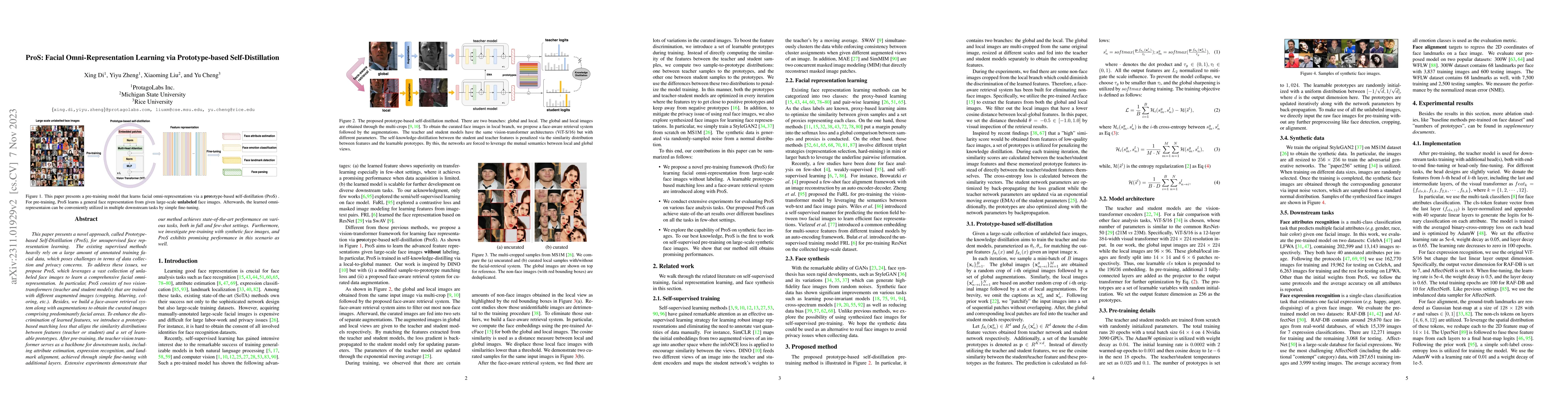 Thumbnail for ProS: Facial Omni-Representation Learning via Prototype-based
  Self-Distillation