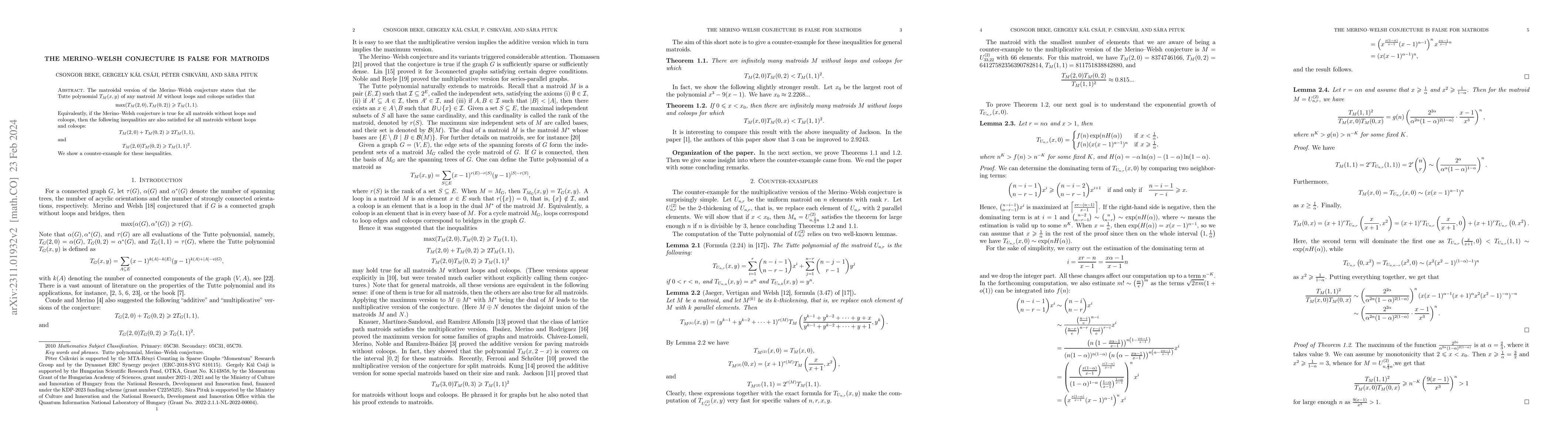 Thumbnail for The Merino--Welsh conjecture is false for matroids
