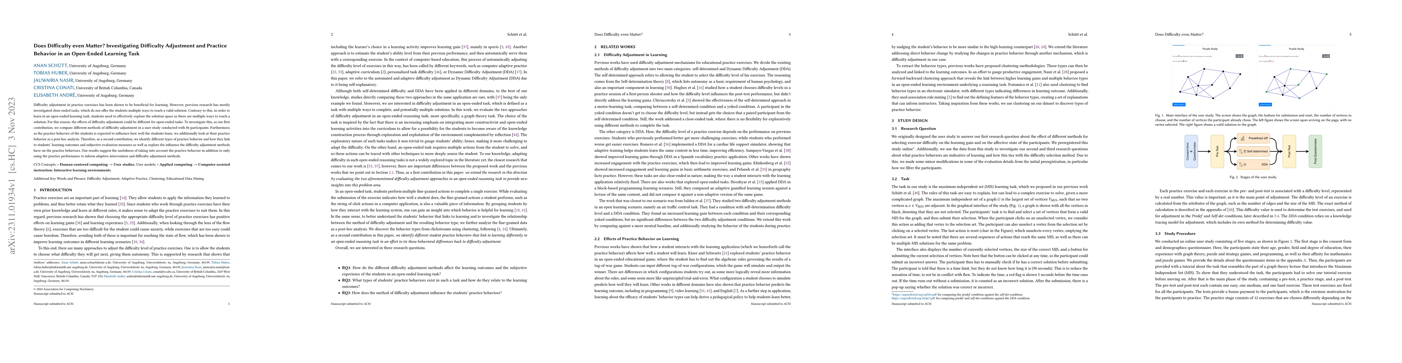 Thumbnail for Does Difficulty even Matter? Investigating Difficulty Adjustment and
  Practice Behavior in an Open-Ended Learning Task