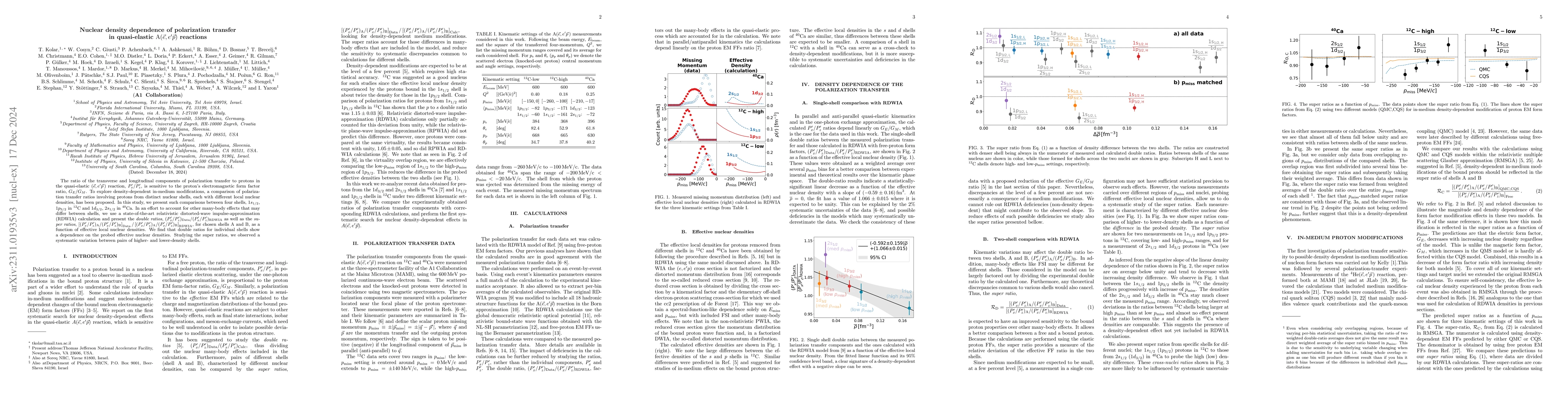 Thumbnail for Nuclear density dependence of polarization transfer in quasi-elastic
  ${\rm A}(\vec{e},e' \vec{p})$ reactions