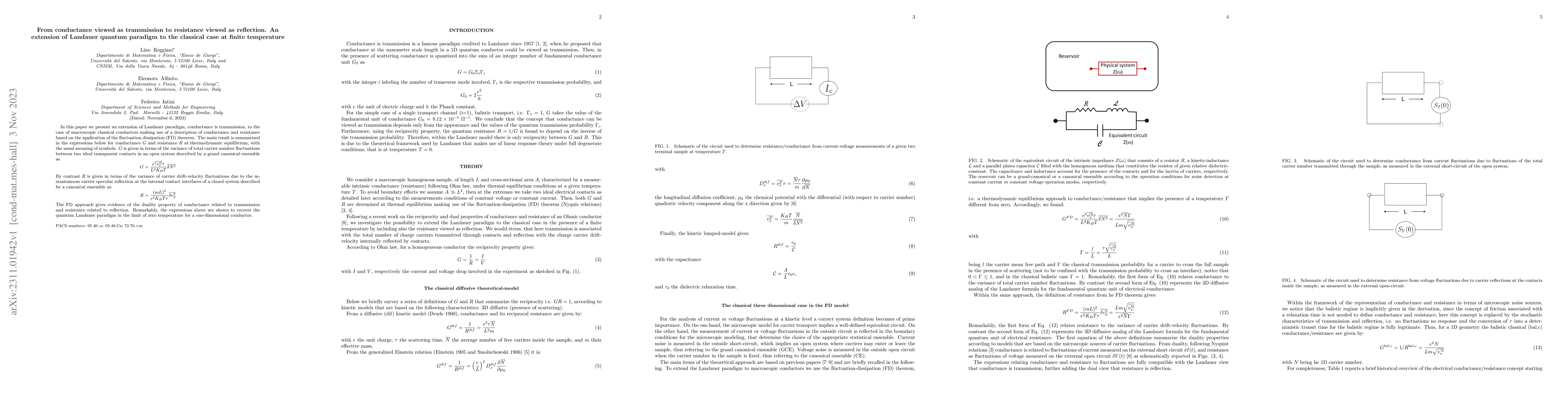 Thumbnail for From conductance viewed as transmission to resistance viewed as
  reflection. An extension of Landauer quantum paradigm to the classical case
  at finite temperature
