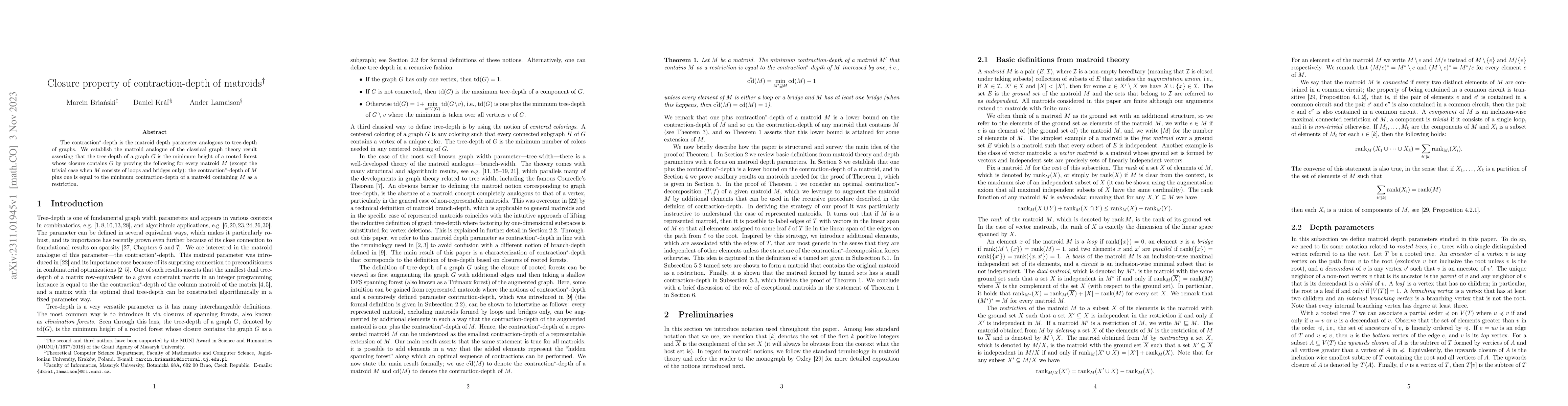 Thumbnail for Closure property of contraction-depth of matroids