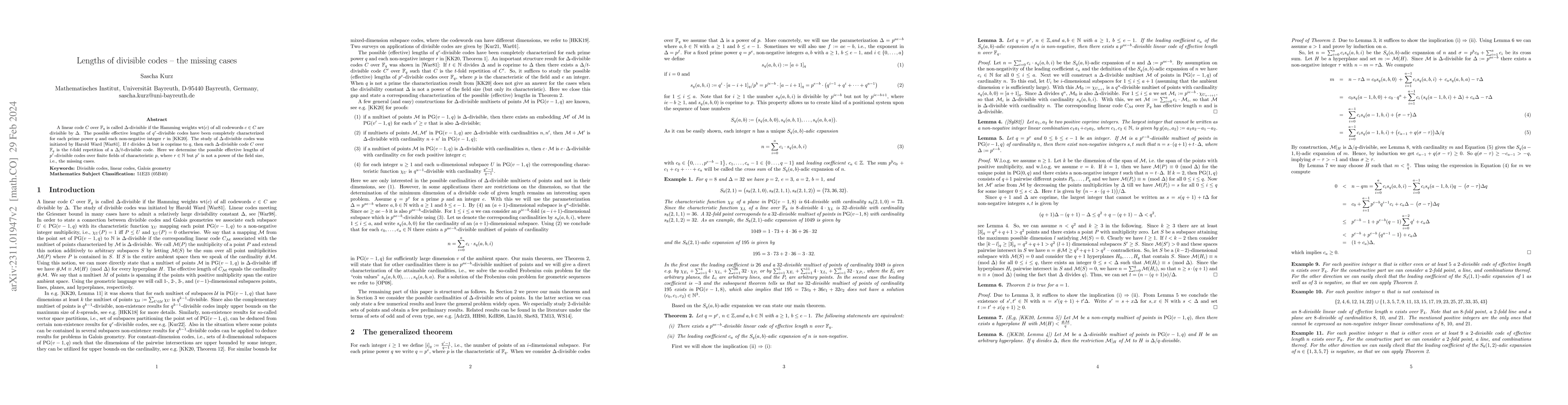 Thumbnail for Lengths of divisible codes -- the missing cases