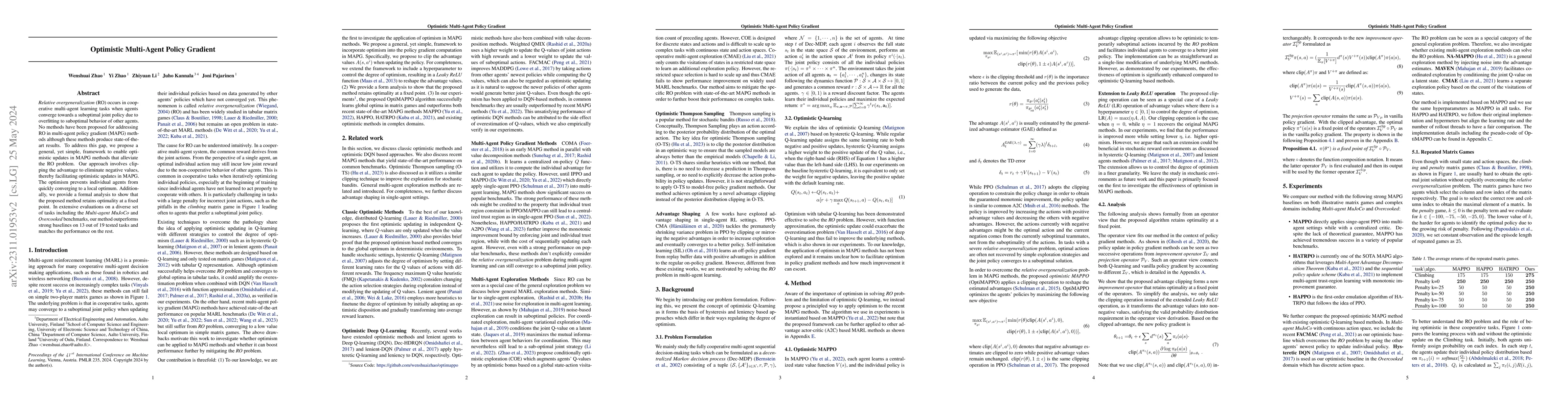 Thumbnail for Optimistic Multi-Agent Policy Gradient