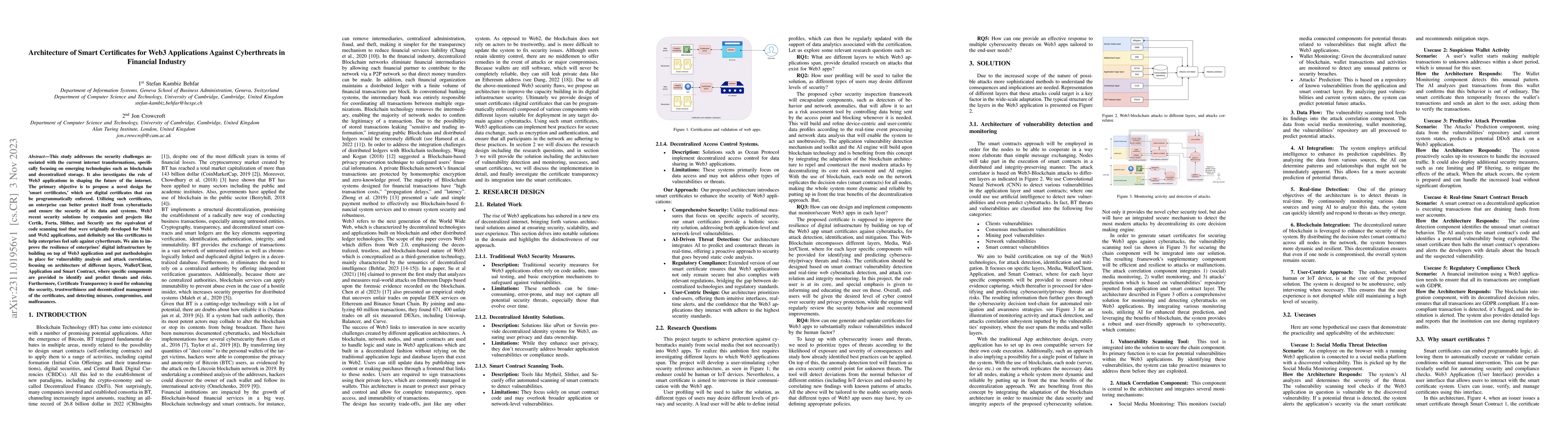 Thumbnail for Architecture of Smart Certificates for Web3 Applications Against
  Cyberthreats in Financial Industry