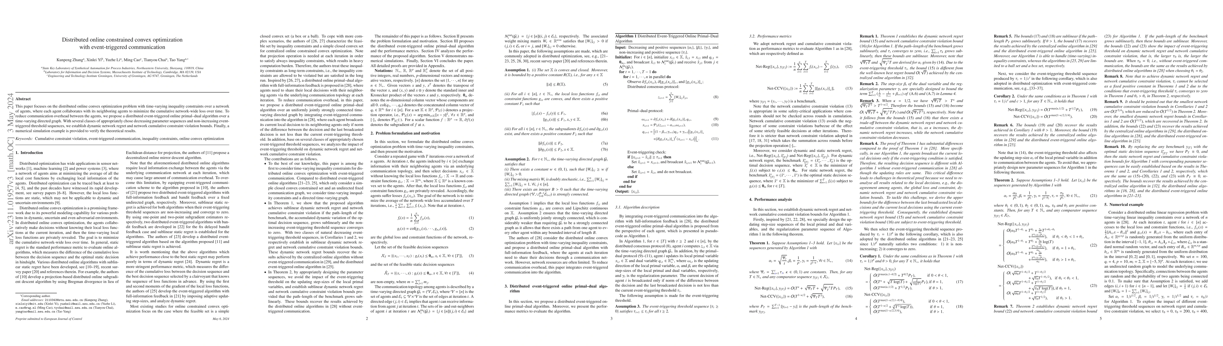 Thumbnail for Distributed online constrained convex optimization with event-triggered
  communication