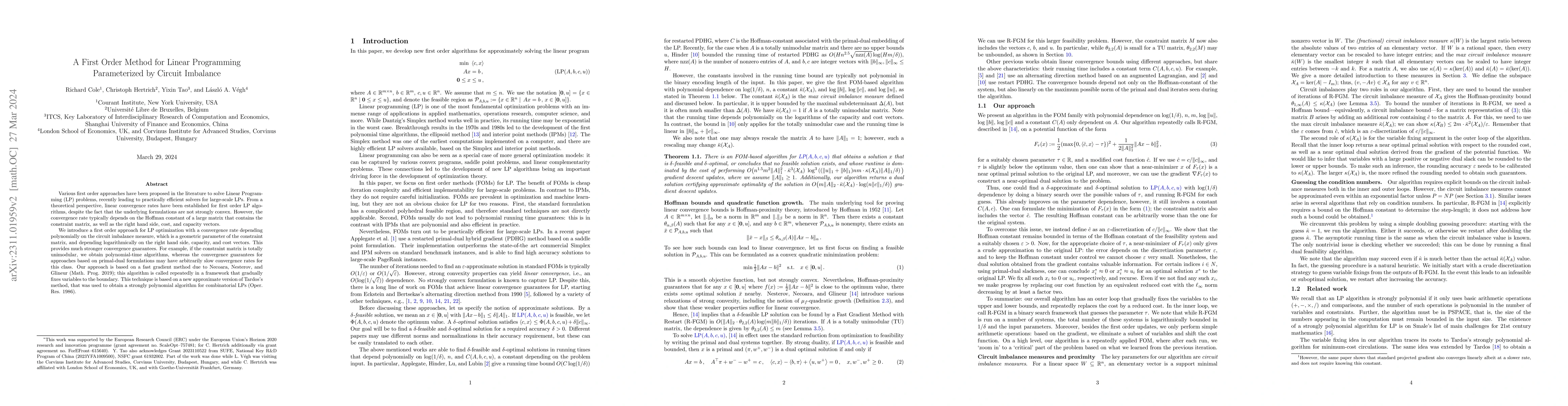 Thumbnail for A First Order Method for Linear Programming Parameterized by Circuit
  Imbalance