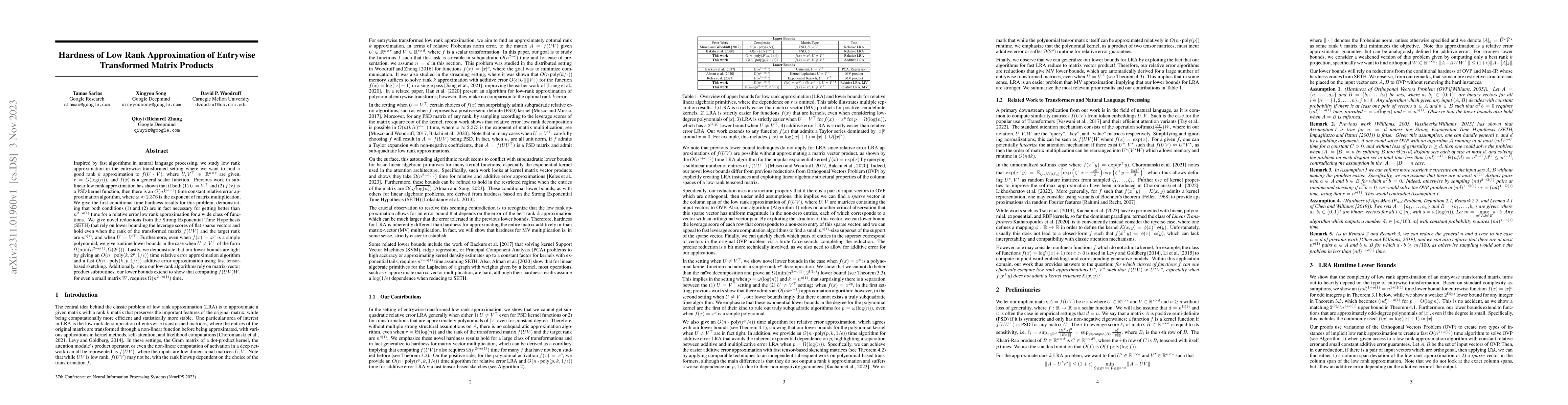 Thumbnail for Hardness of Low Rank Approximation of Entrywise Transformed Matrix
  Products