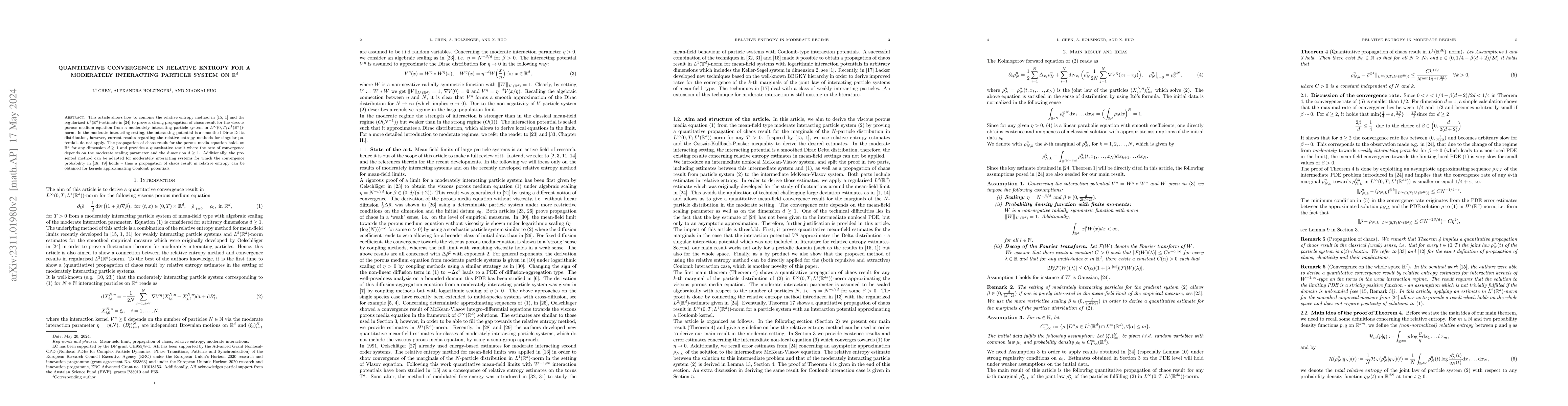 Thumbnail for Quantitative convergence in relative entropy for a moderately
  interacting particle system on $\mathbb{R}^d$