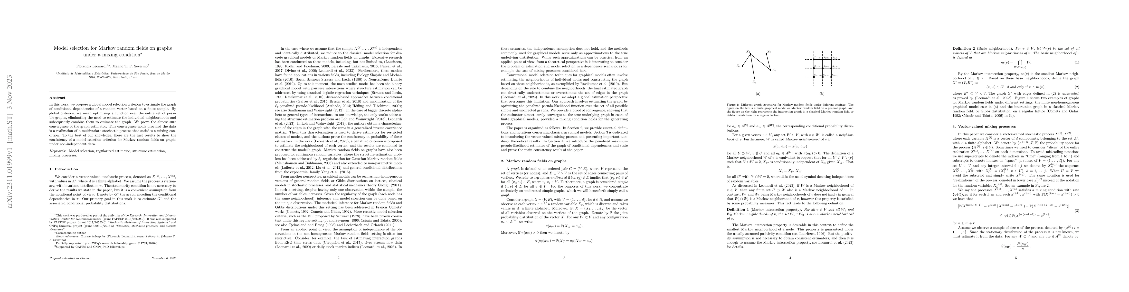 Thumbnail for Model selection for Markov random fields on graphs under a mixing
  condition