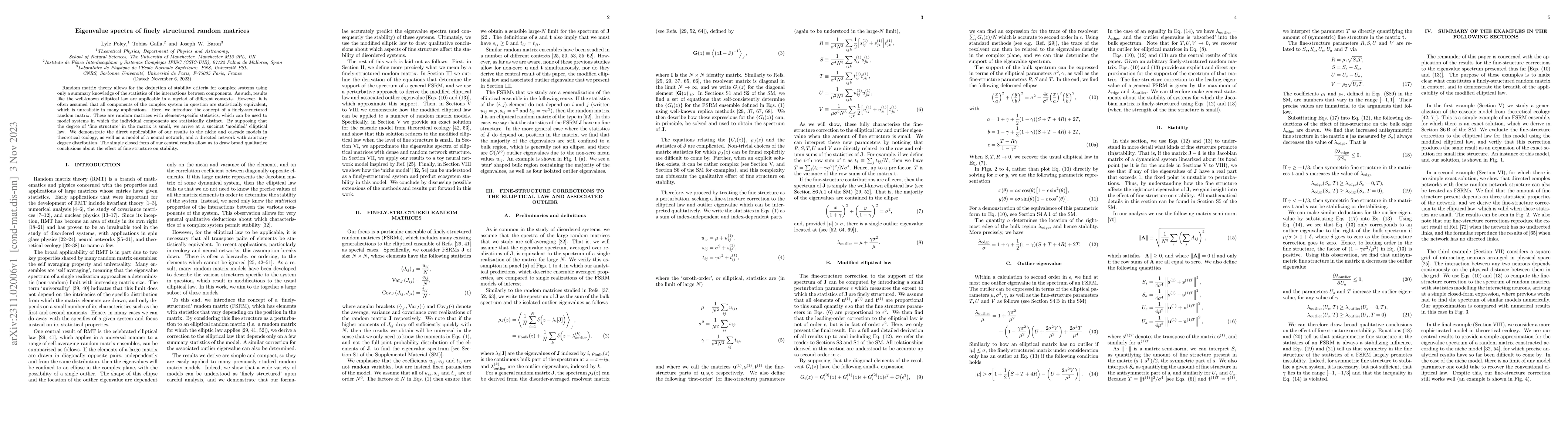 Thumbnail for Eigenvalue spectra of finely structured random matrices