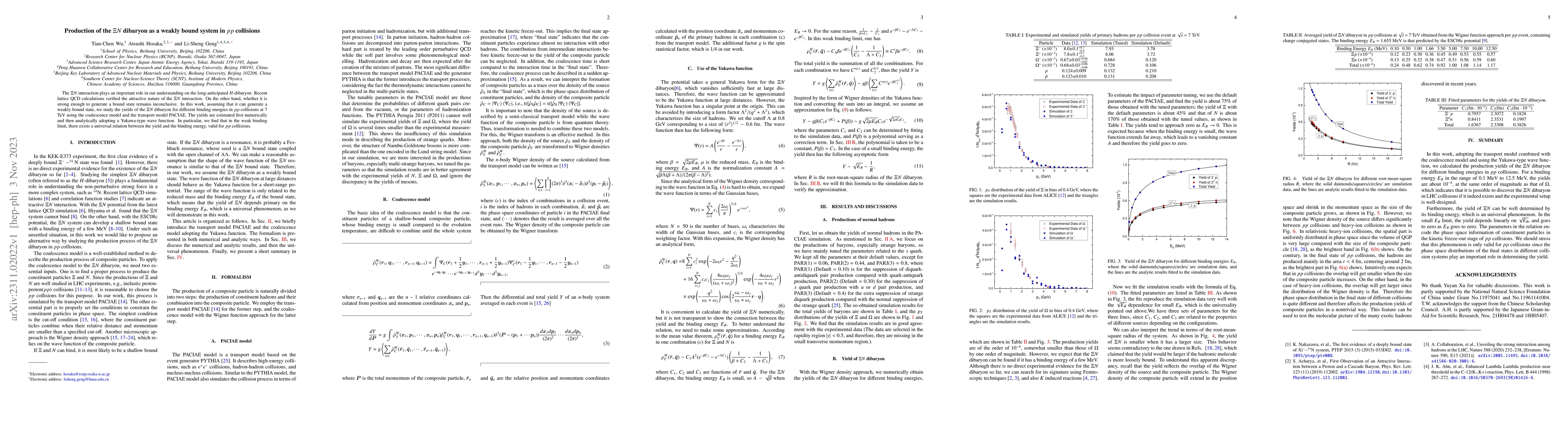 Thumbnail for Production of the $\Xi N$ dibaryon as a weakly bound system in $pp$
  collisions