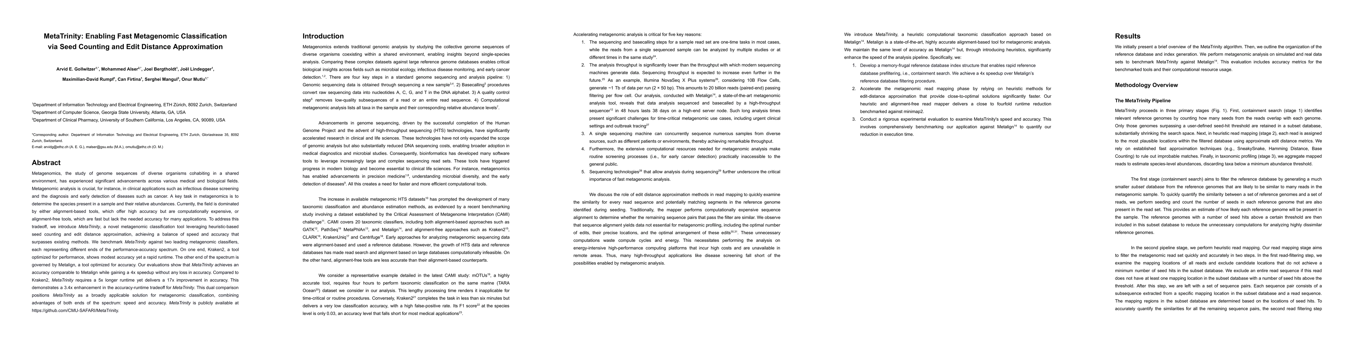 Thumbnail for MetaTrinity: Enabling Fast Metagenomic Classification via Seed Counting
  and Edit Distance Approximation