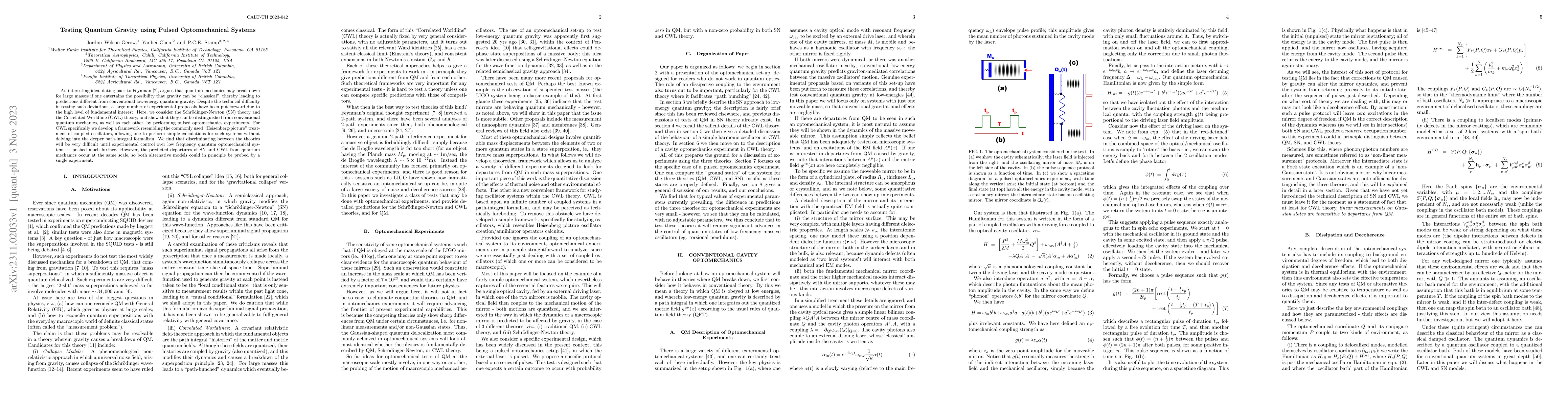 Thumbnail for Testing Quantum Gravity using Pulsed Optomechanical Systems