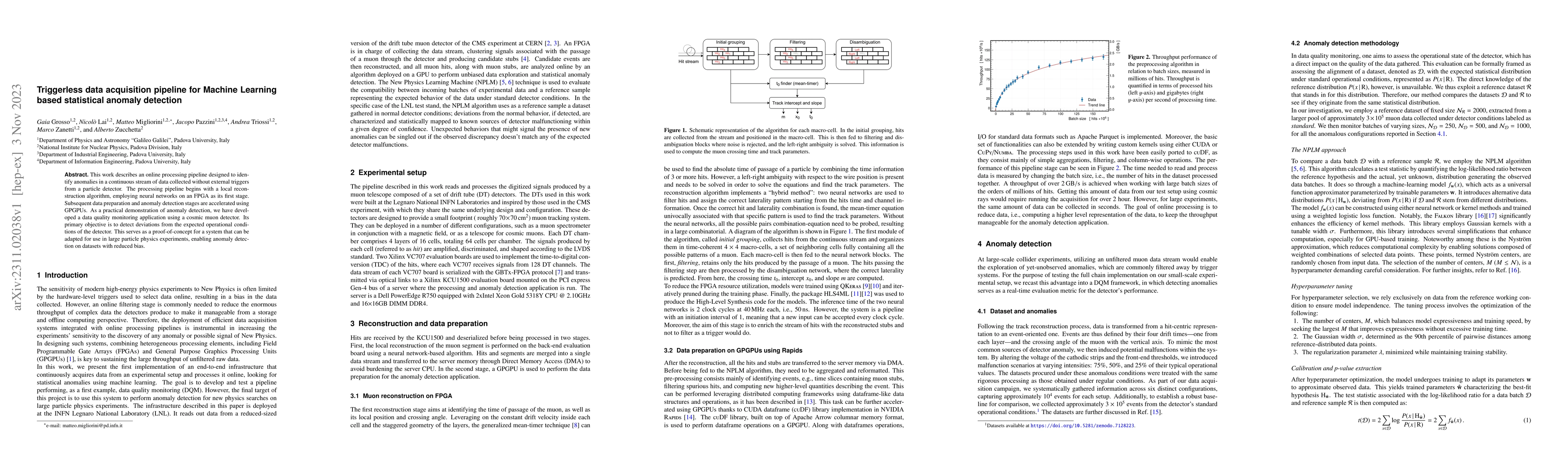 Thumbnail for Triggerless data acquisition pipeline for Machine Learning based
  statistical anomaly detection
