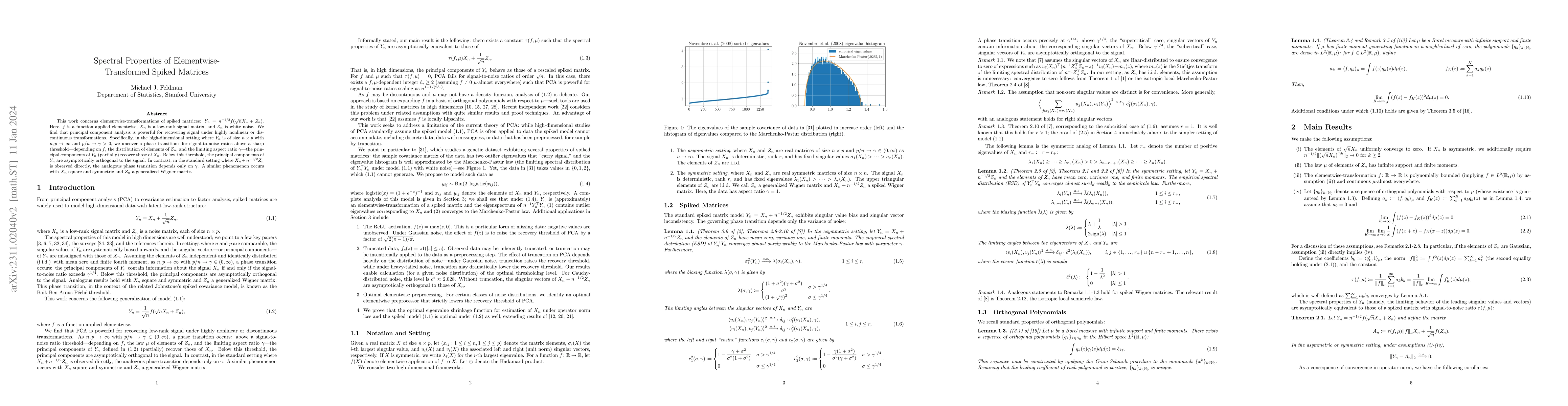 Thumbnail for Spectral Properties of Elementwise-Transformed Spiked Matrices