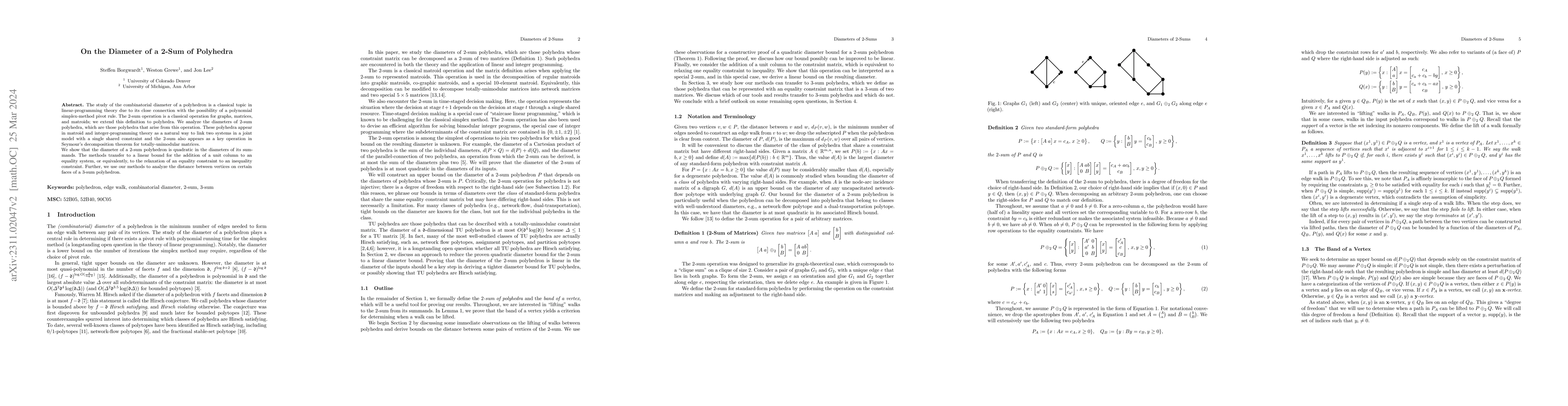 Thumbnail for On the Diameter of a 2-Sum of Polyhedra