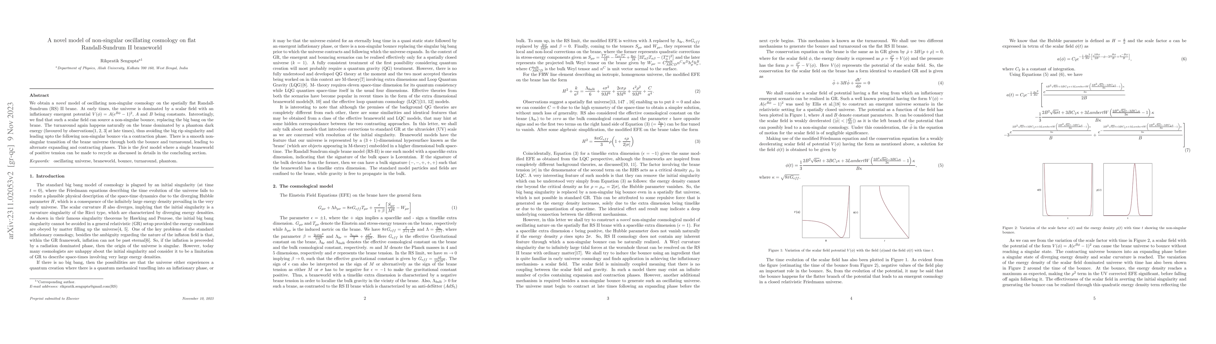 Thumbnail for A novel model of non-singular oscillating cosmology on flat
  Randall-Sundrum II braneworld