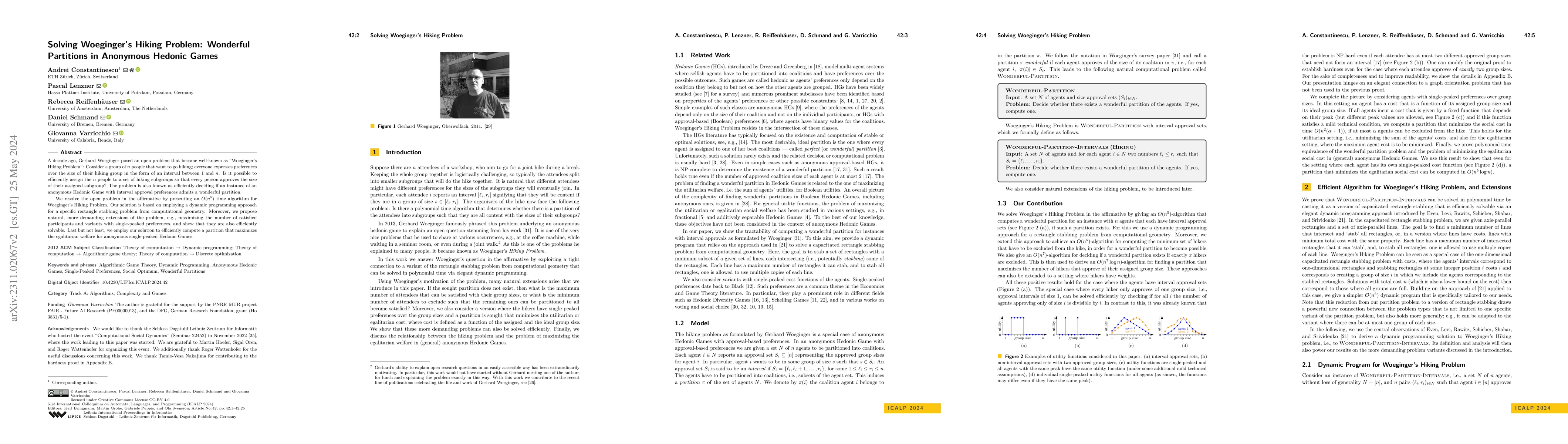 Thumbnail for Solving Woeginger's Hiking Problem: Wonderful Partitions in Anonymous
  Hedonic Games