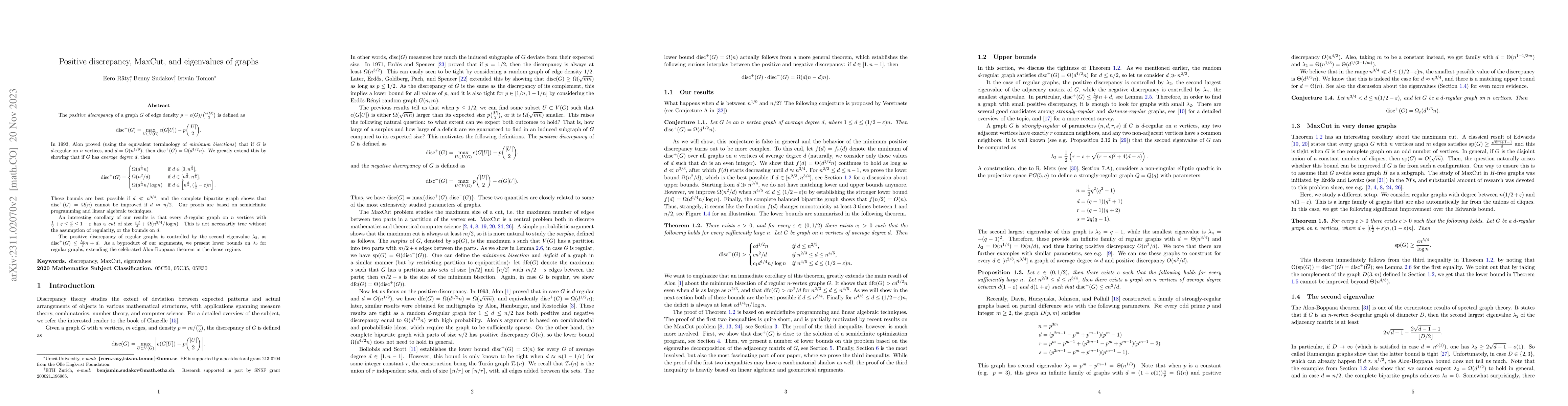 Thumbnail for Positive discrepancy, MaxCut, and eigenvalues of graphs