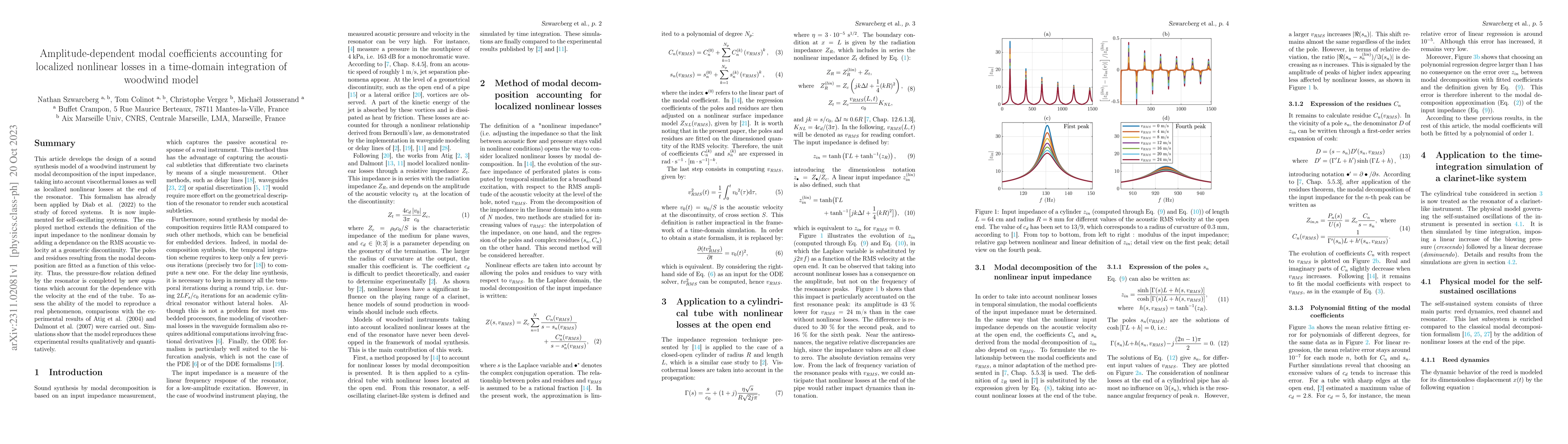 Thumbnail for Amplitude-dependent modal coefficients accounting for localized
  nonlinear losses in a time-domain integration of woodwind model