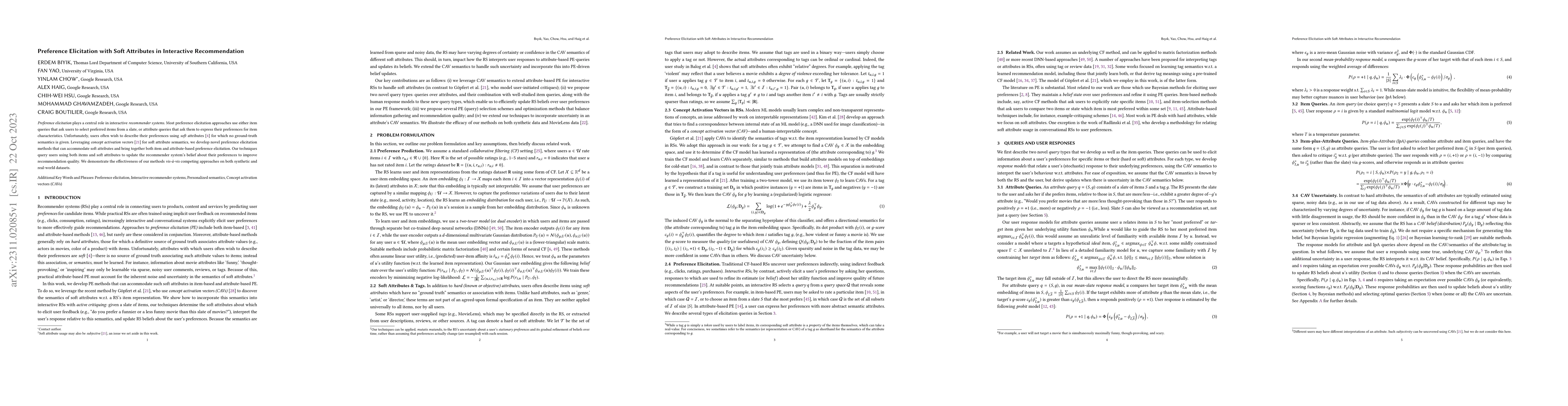 Thumbnail for Preference Elicitation with Soft Attributes in Interactive
  Recommendation
