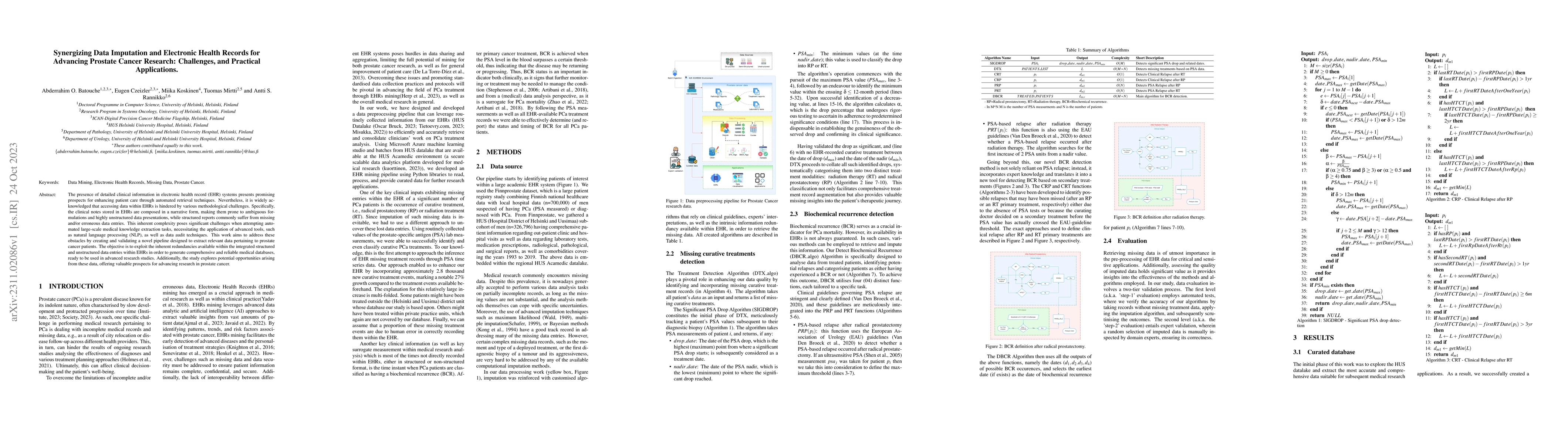 Thumbnail for Synergizing Data Imputation and Electronic Health Records for Advancing
  Prostate Cancer Research: Challenges, and Practical Applications