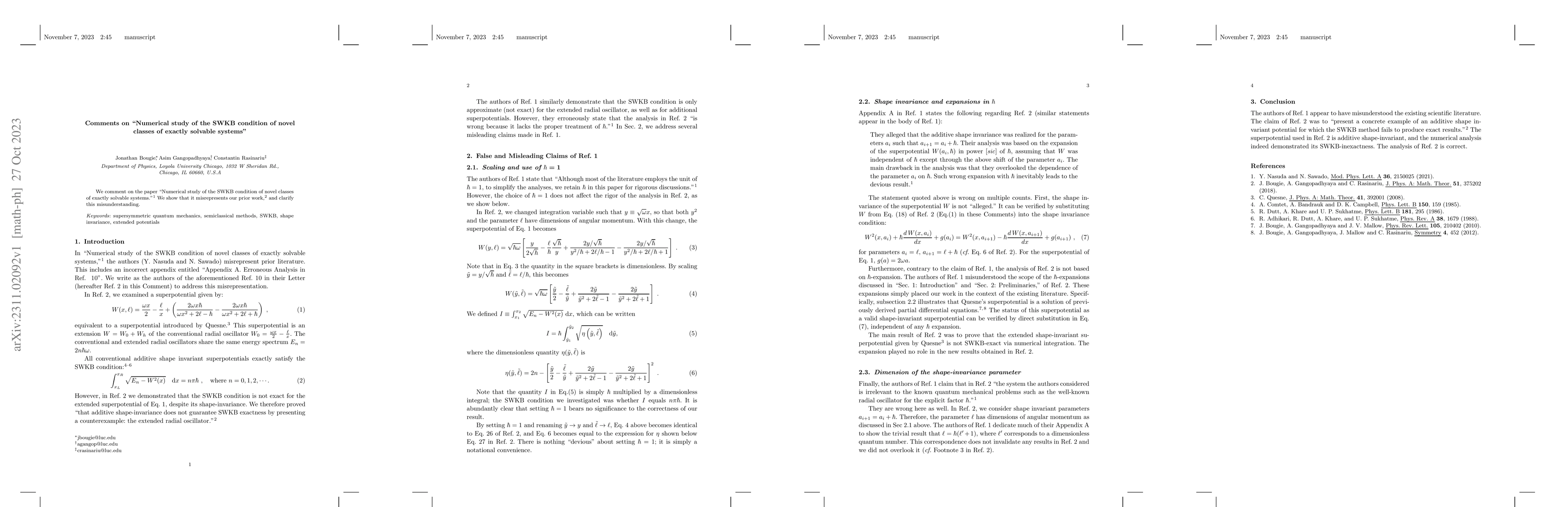 Thumbnail for Comments on "Numerical study of the SWKB condition of novel classes of
  exactly solvable systems''