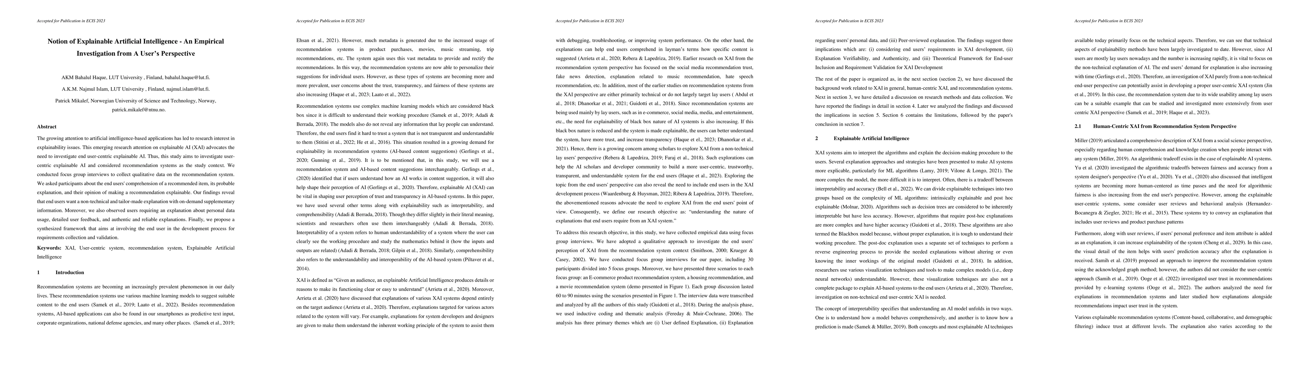 Thumbnail for Notion of Explainable Artificial Intelligence -- An Empirical
  Investigation from A Users Perspective