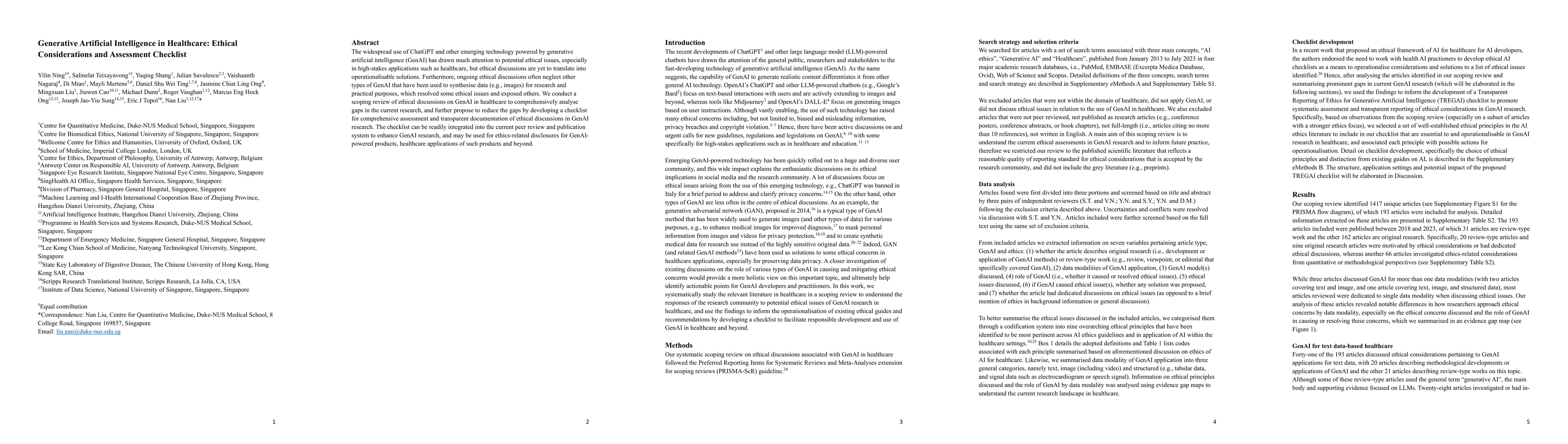 Thumbnail for Generative Artificial Intelligence in Healthcare: Ethical Considerations
  and Assessment Checklist