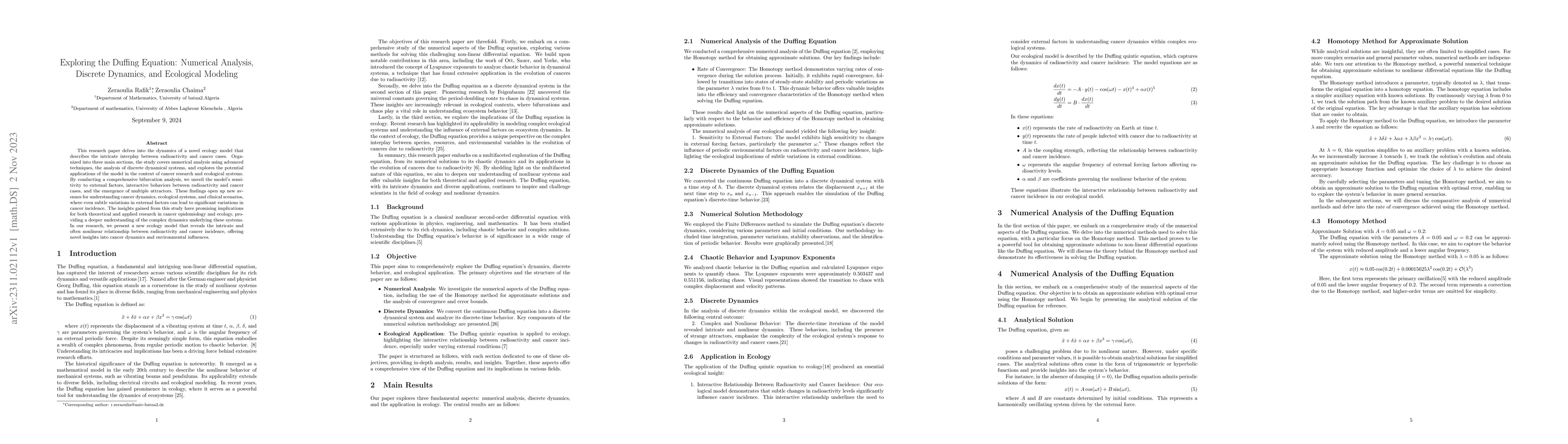 Thumbnail for Exploring the Duffing Equation: Numerical Analysis, Discrete
  Dynamics,and Ecological Modeling