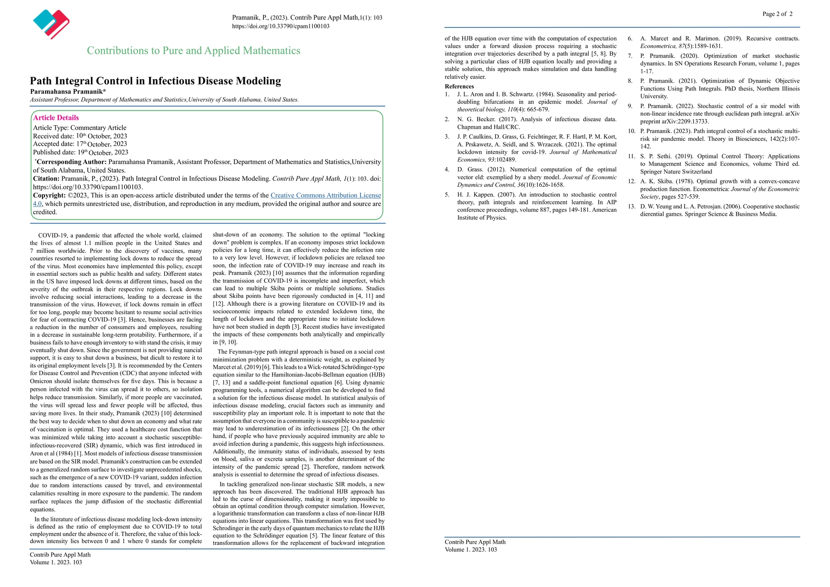 Thumbnail for Path Integral Control in Infectious Disease Modeling