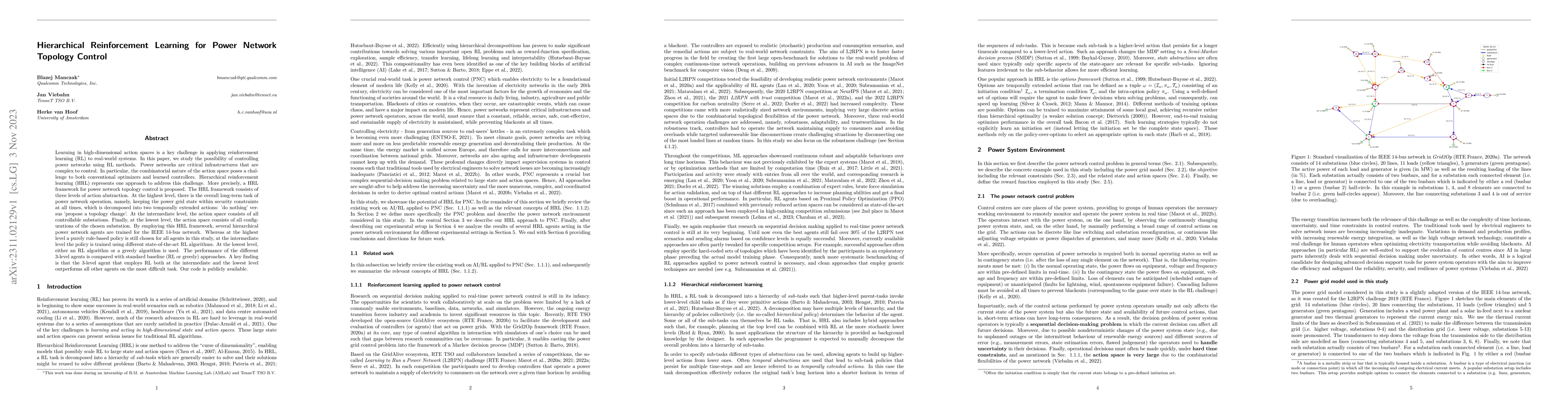 Thumbnail for Hierarchical Reinforcement Learning for Power Network Topology Control