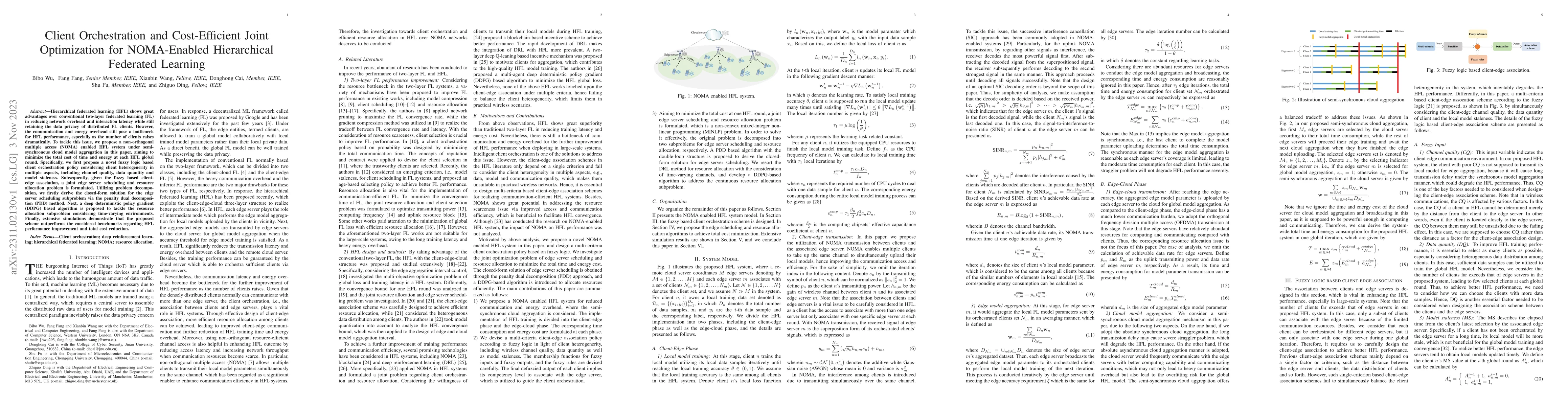 Thumbnail for Client Orchestration and Cost-Efficient Joint Optimization for
  NOMA-Enabled Hierarchical Federated Learning