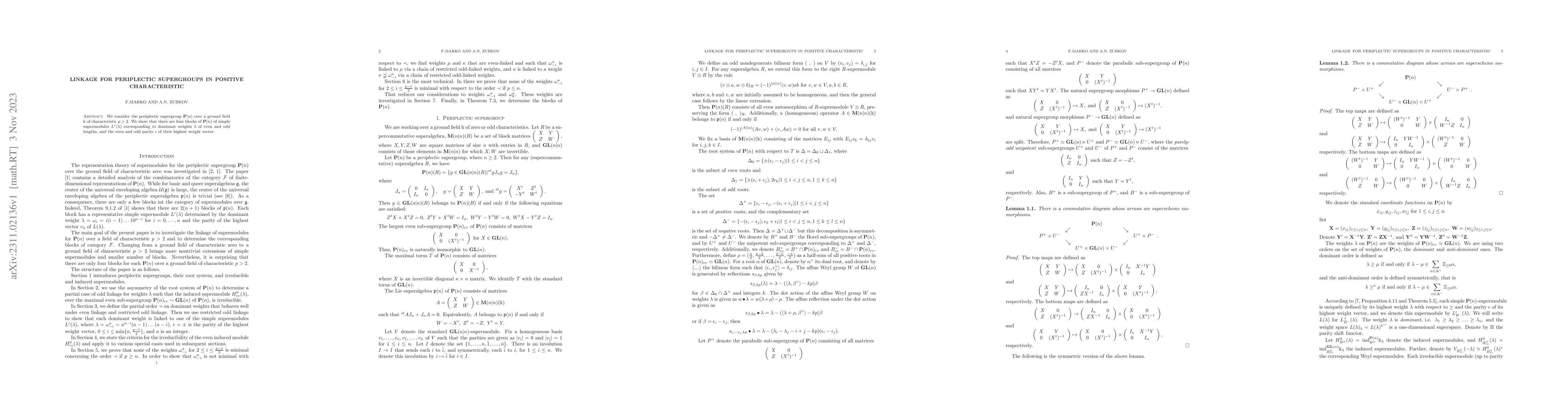 Thumbnail for Linkage for periplectic supergroups in positive characteristic