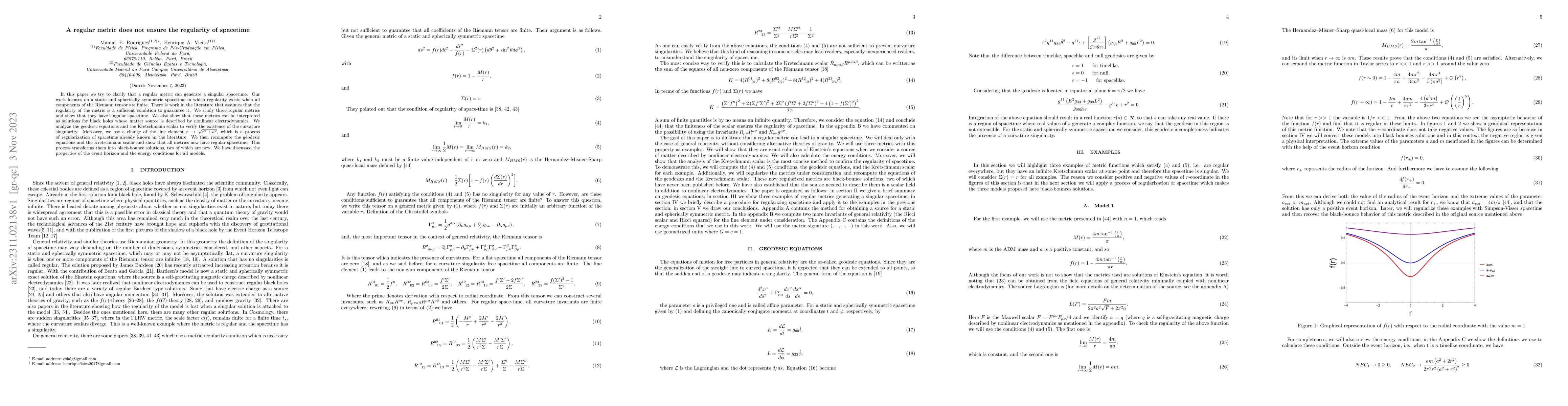 Thumbnail for A regular metric does not ensure the regularity of spacetime