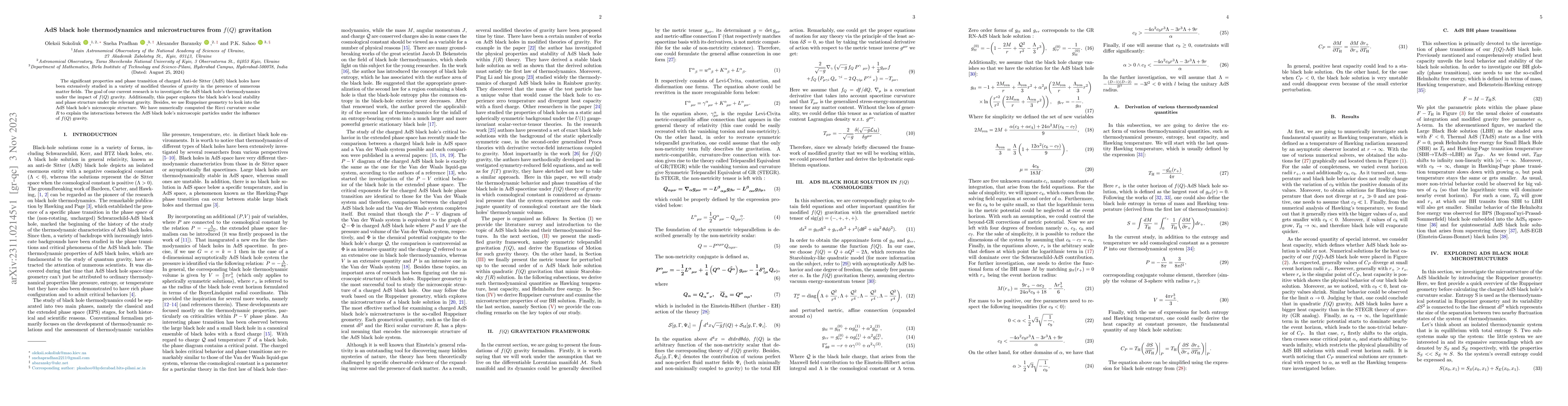 Thumbnail for AdS black hole thermodynamics and microstructures from $f(Q)$
  gravitation
