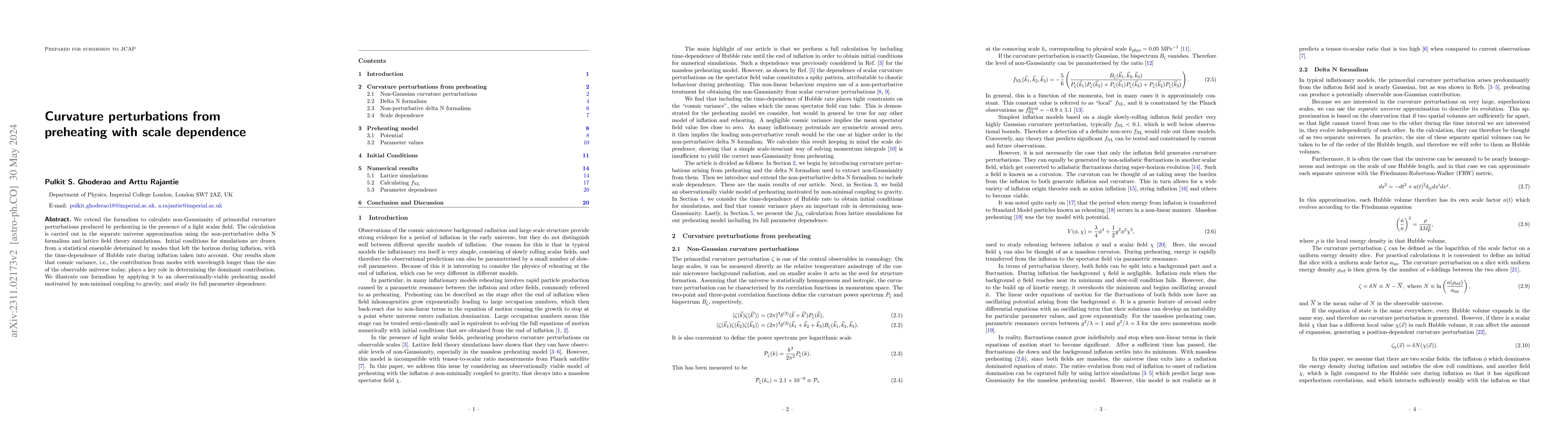 Thumbnail for Curvature perturbations from preheating with scale dependence