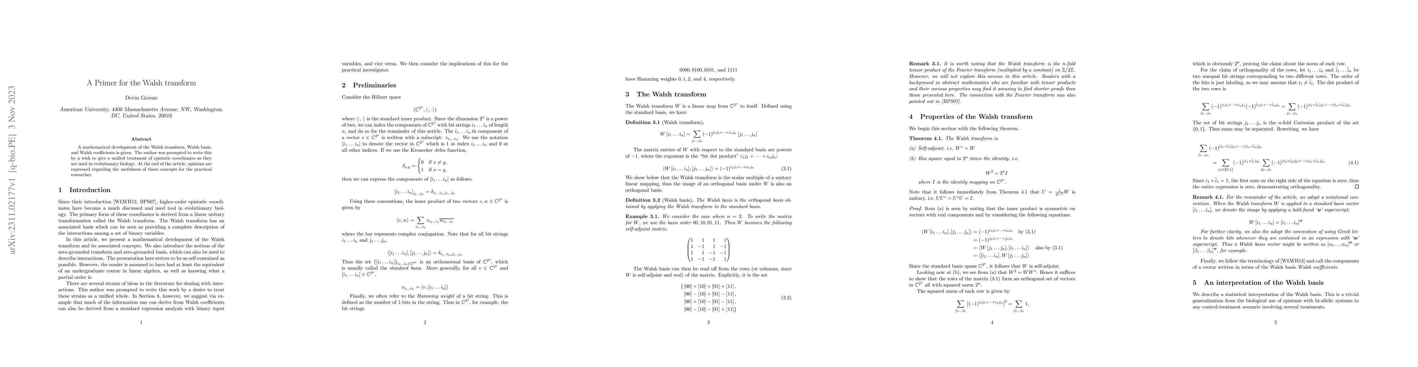 Thumbnail for A Primer for the Walsh Transform