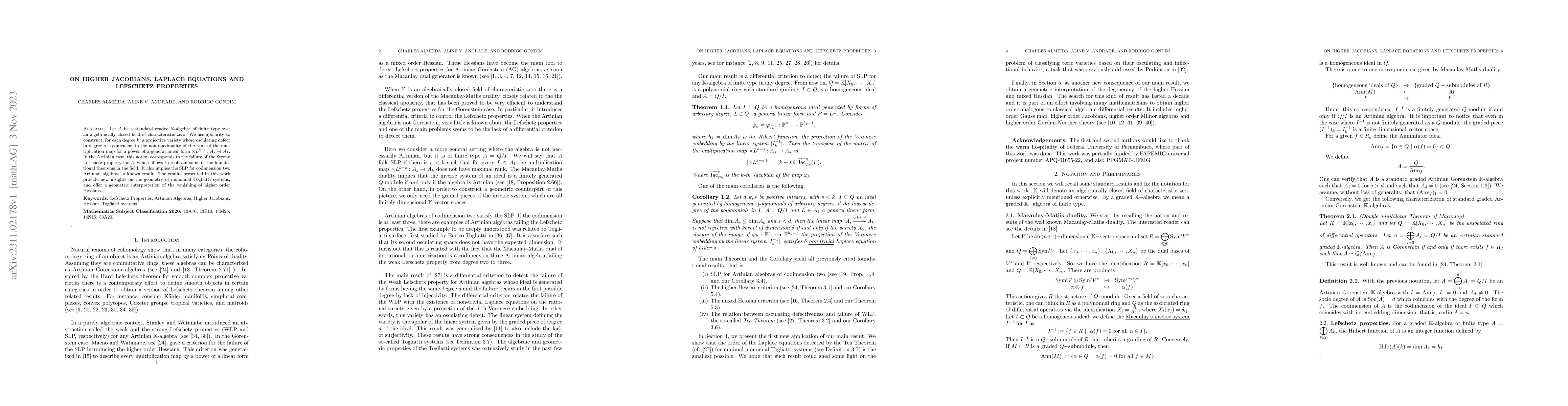 Thumbnail for On higher Jacobians, Laplace equations and Lefschetz properties
