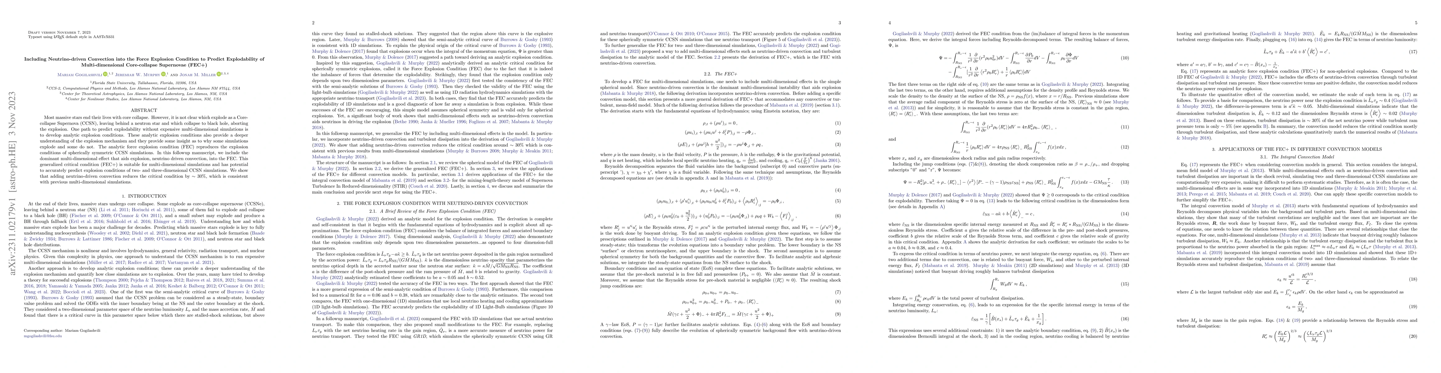 Thumbnail for Including Neutrino-driven Convection into the Force Explosion Condition
  to Predict Explodability of Multi-dimensional Core-collapse Supernovae (FEC+)