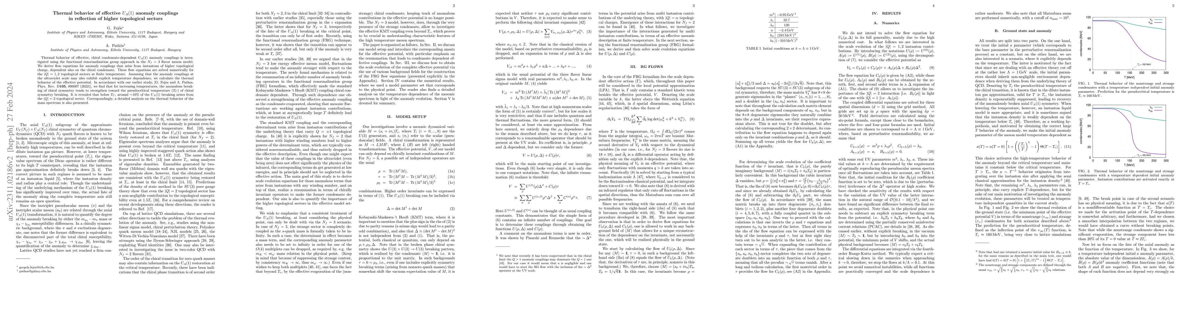 Thumbnail for Thermal behavior of effective U_A(1) anomaly couplings in reflection of
  higher topological sectors