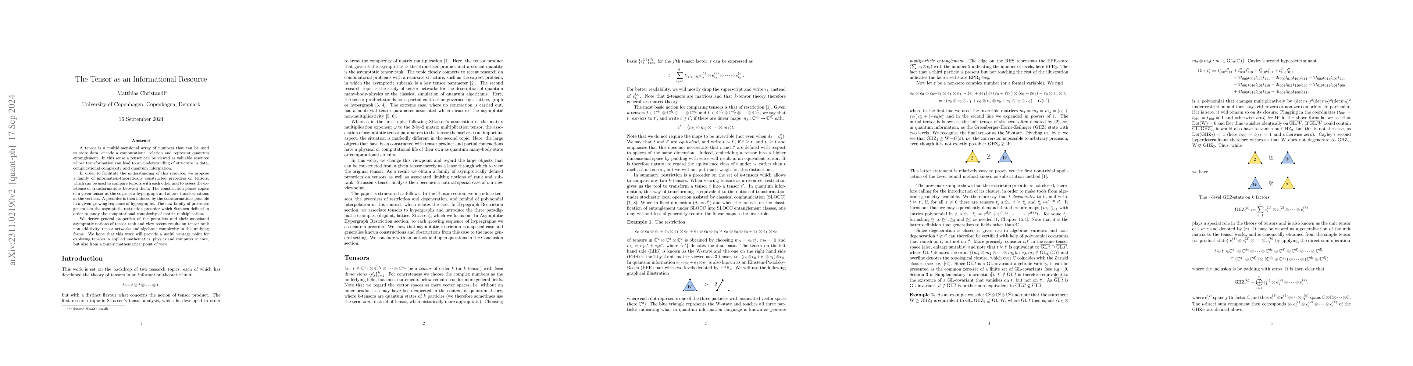 Thumbnail for The Tensor as an Informational Resource