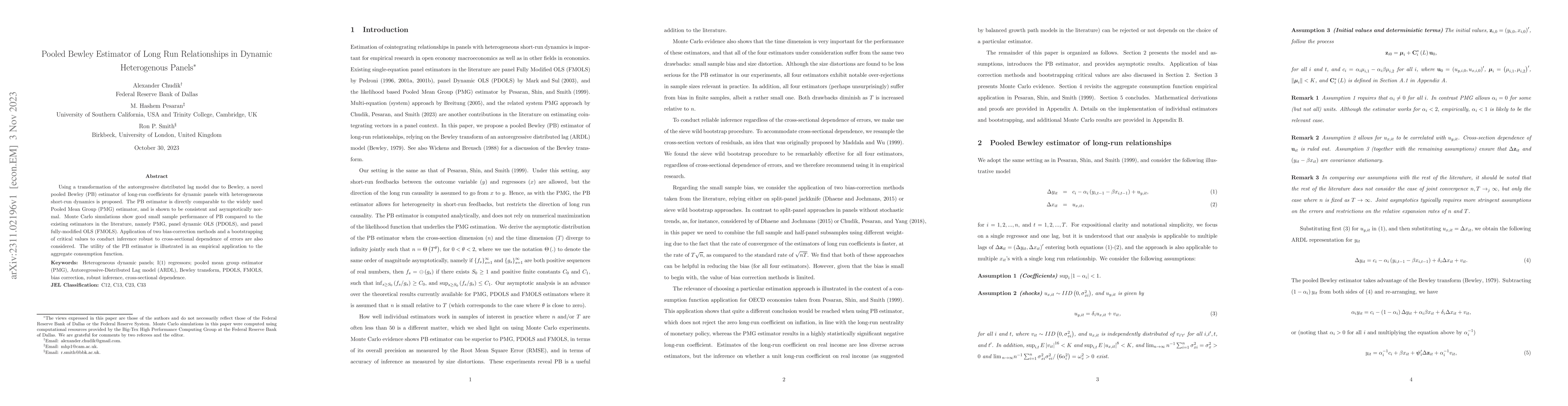 Thumbnail for Pooled Bewley Estimator of Long Run Relationships in Dynamic
  Heterogenous Panels