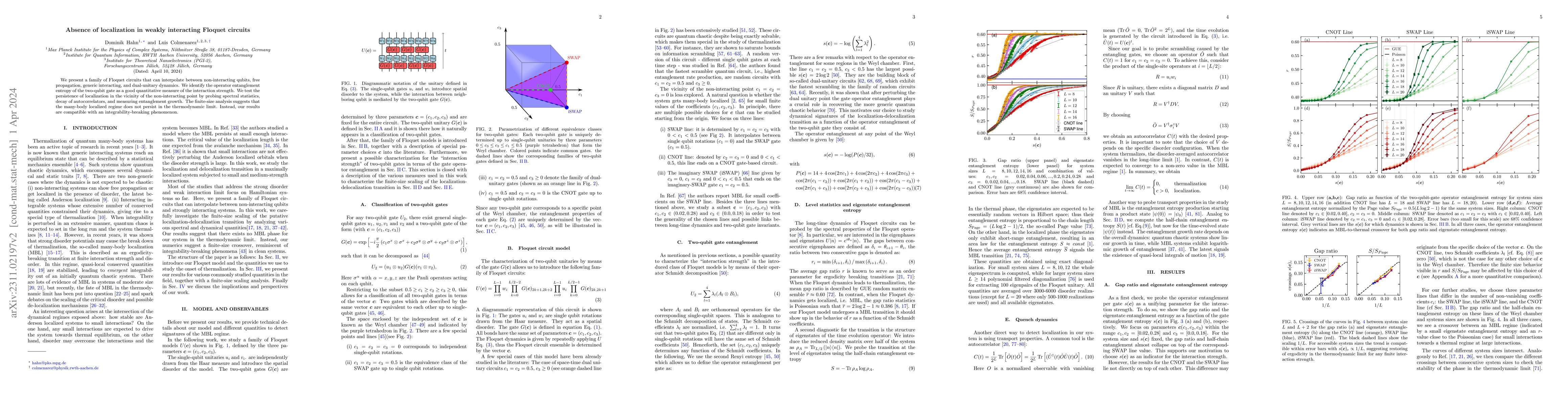 Thumbnail for Localization and integrability breaking in weakly interacting Floquet
  circuits
