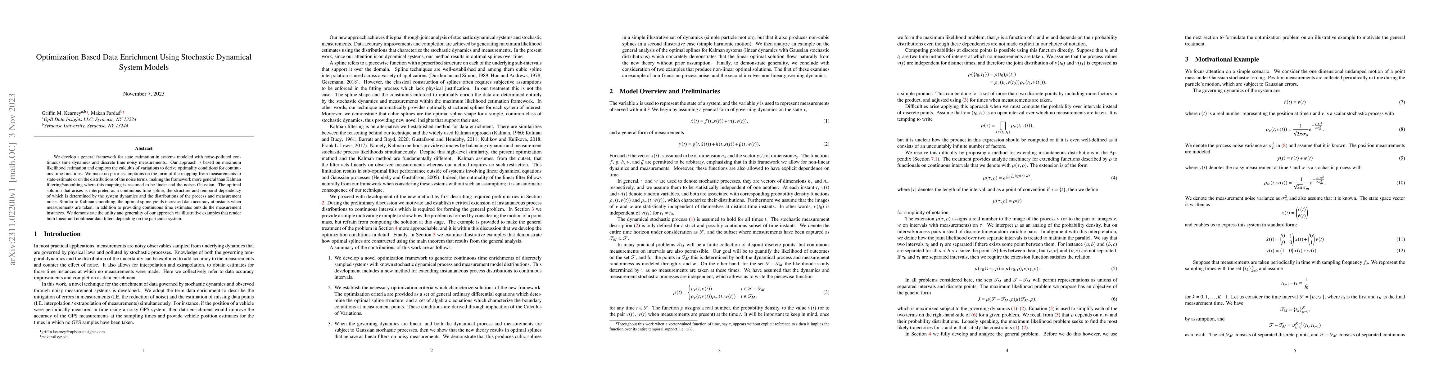 Thumbnail for Optimization Based Data Enrichment Using Stochastic Dynamical System
  Models