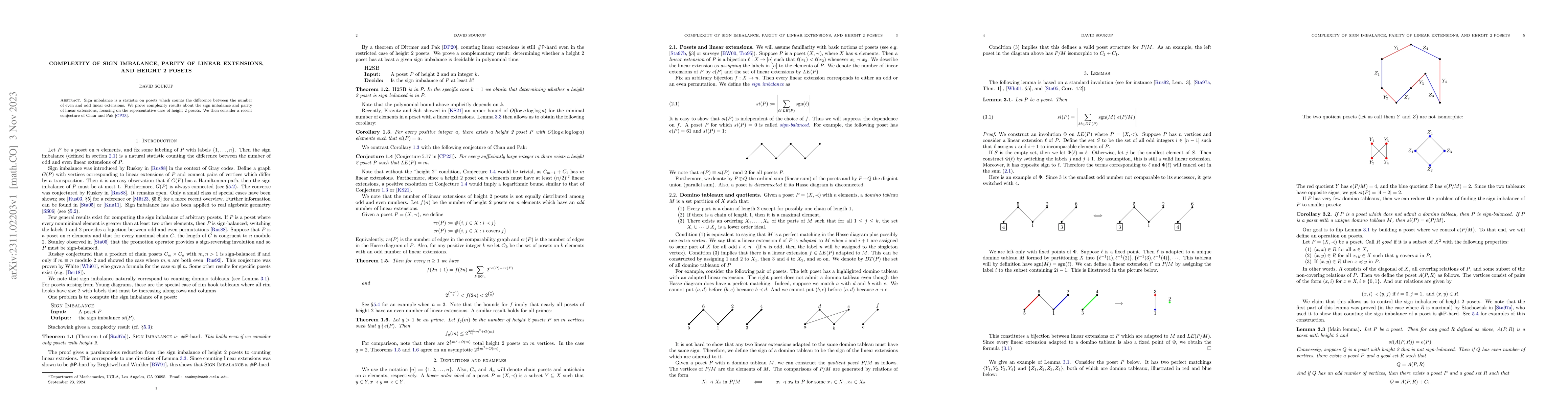 Thumbnail for Complexity of sign imbalance, parity of linear extensions, and height 2
  posets