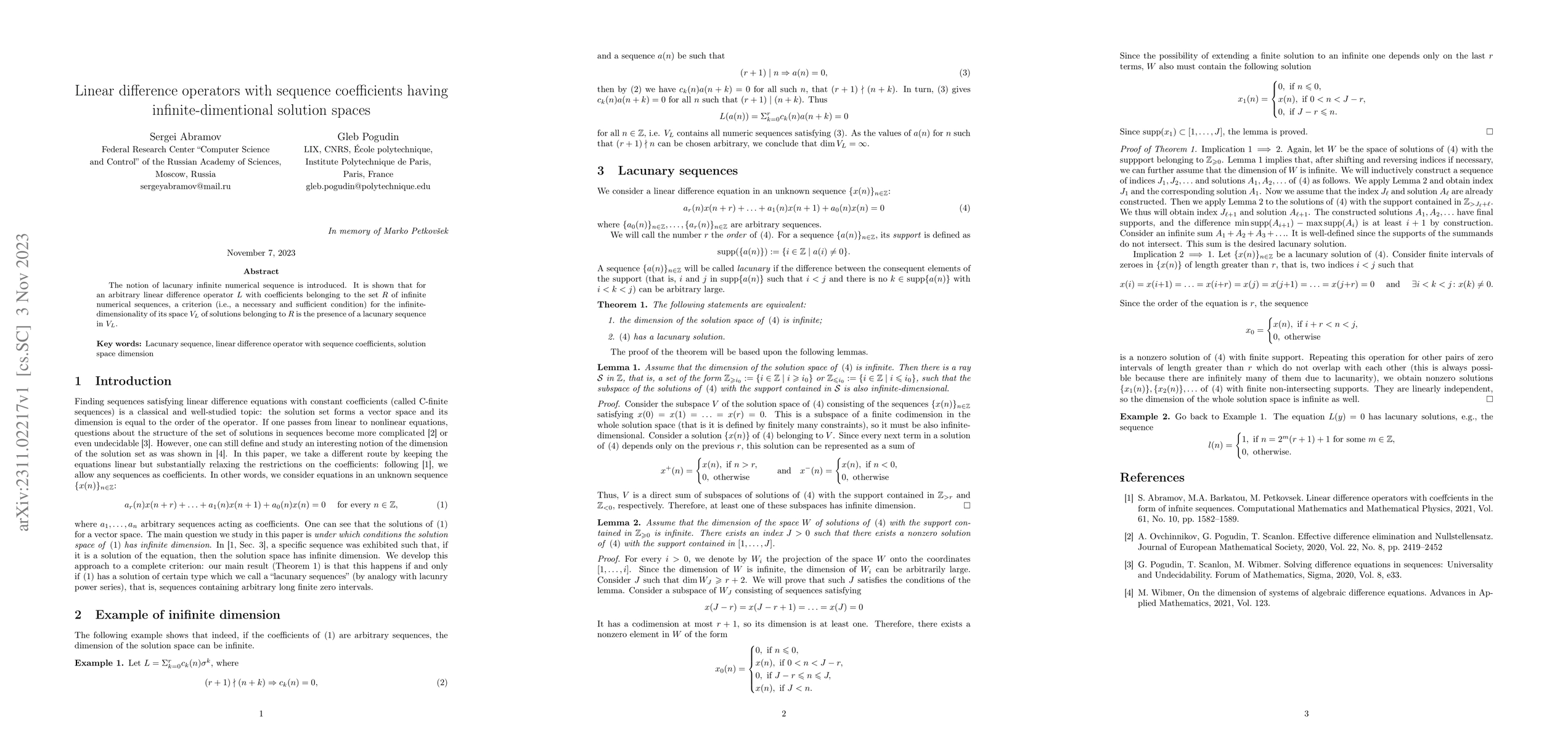 Thumbnail for Linear difference operators with sequence coefficients having
  infinite-dimentional solution spaces