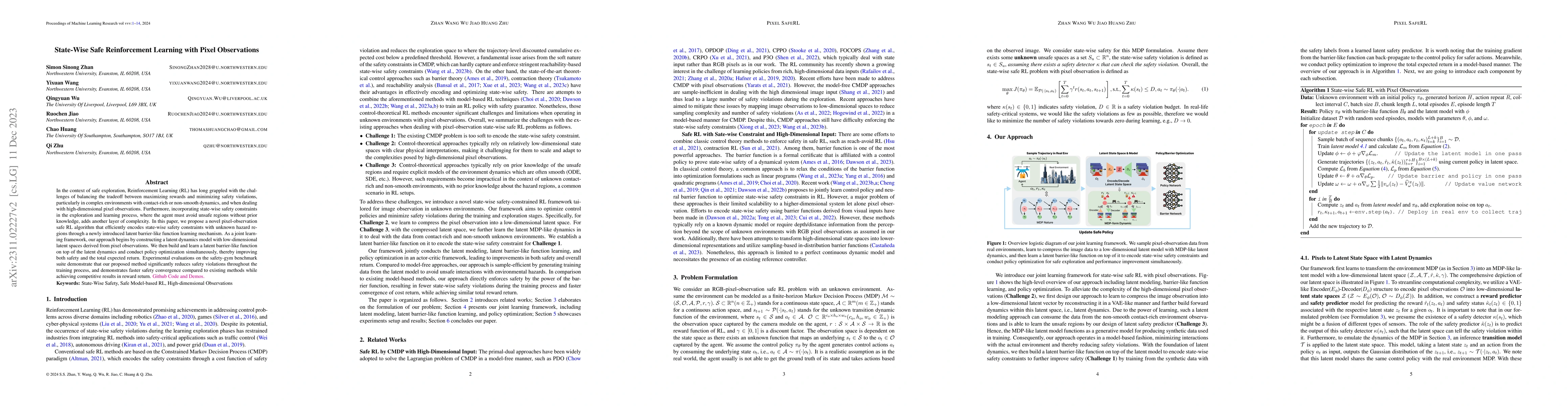Thumbnail for State-Wise Safe Reinforcement Learning With Pixel Observations